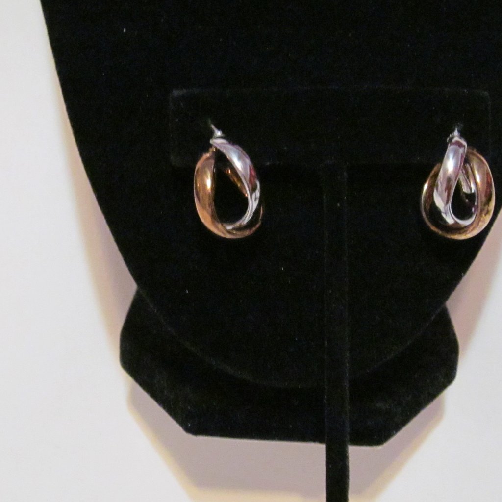 Two Tone Sterling Silver Pierced Earrings Italy 925